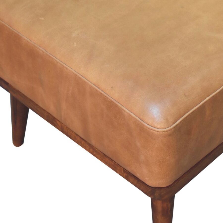 in3559 tan buffalo leather footstool with backrest