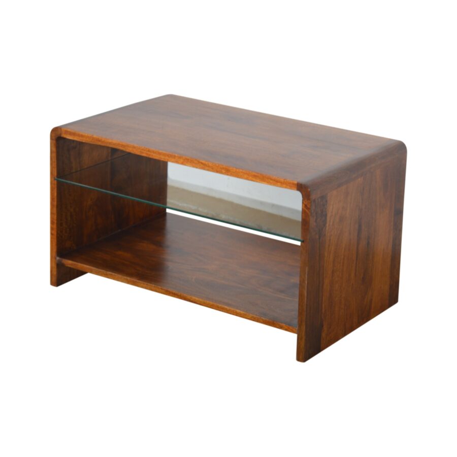 in990 chestnut glass shelf coffee table