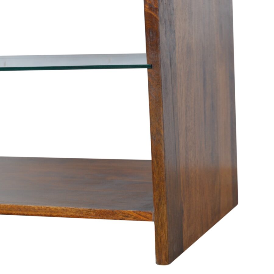 in990 chestnut glass shelf coffee table