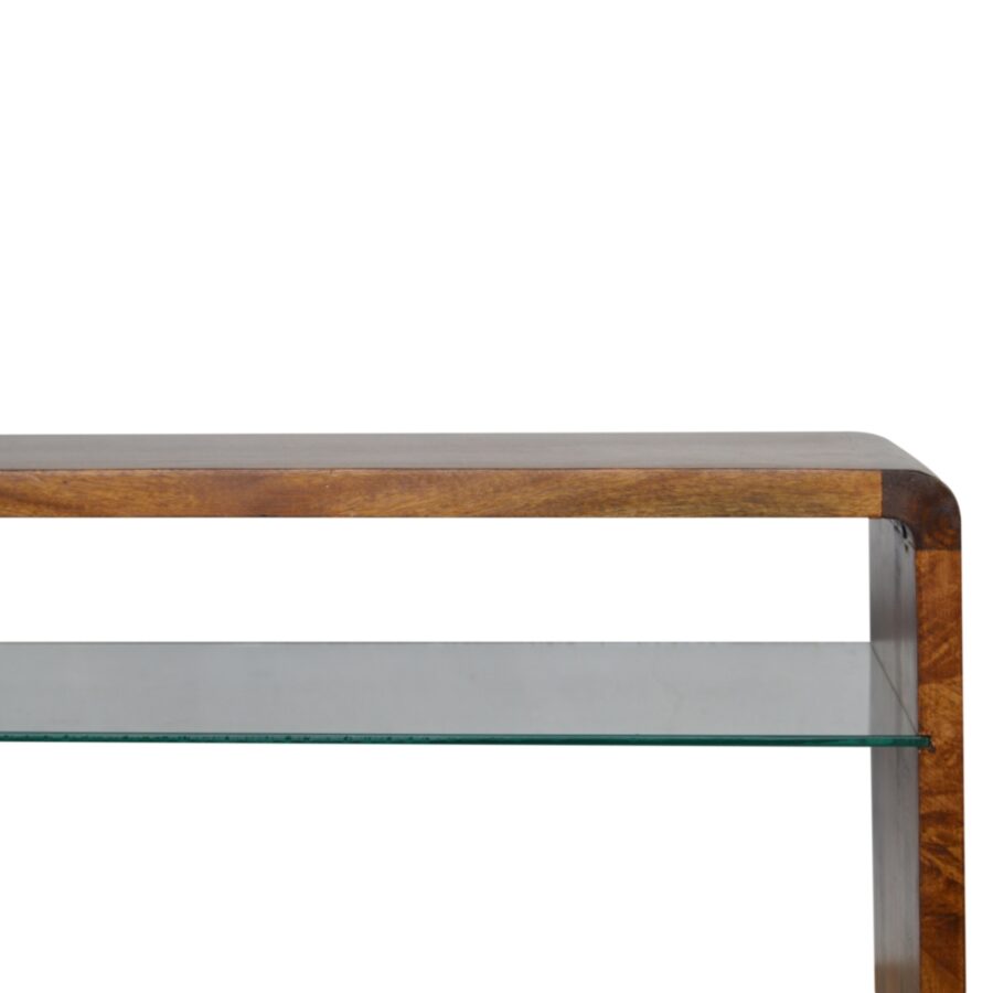 chestnut glass shelf media unit