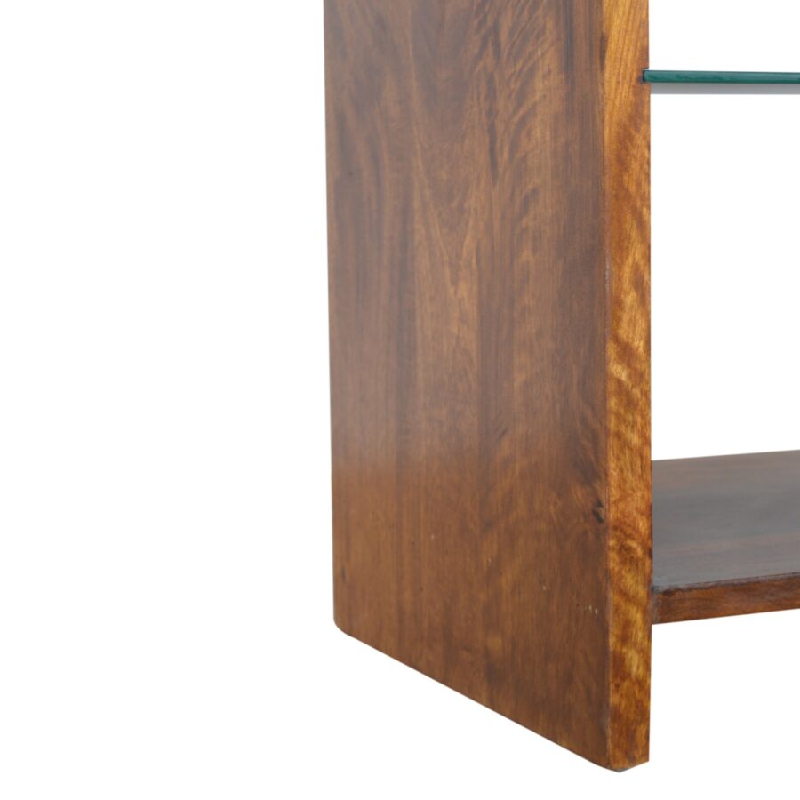 chestnut glass shelf media unit