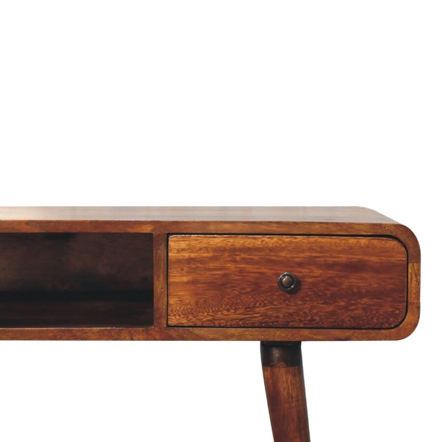 Zakrzywione biurko w kolorze kasztanowym in3606