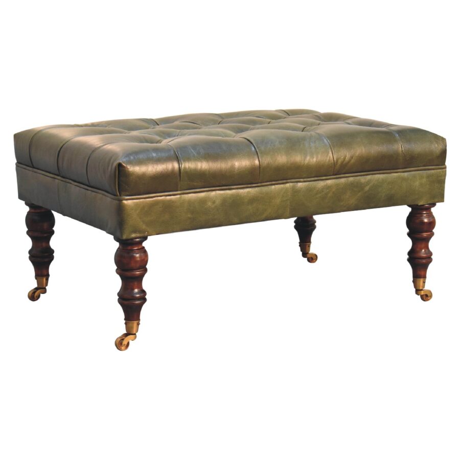 in3574 buffalo green leather ottoman with castor legs