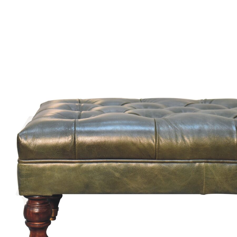 in3574 buffalo green leather ottoman with castor legs