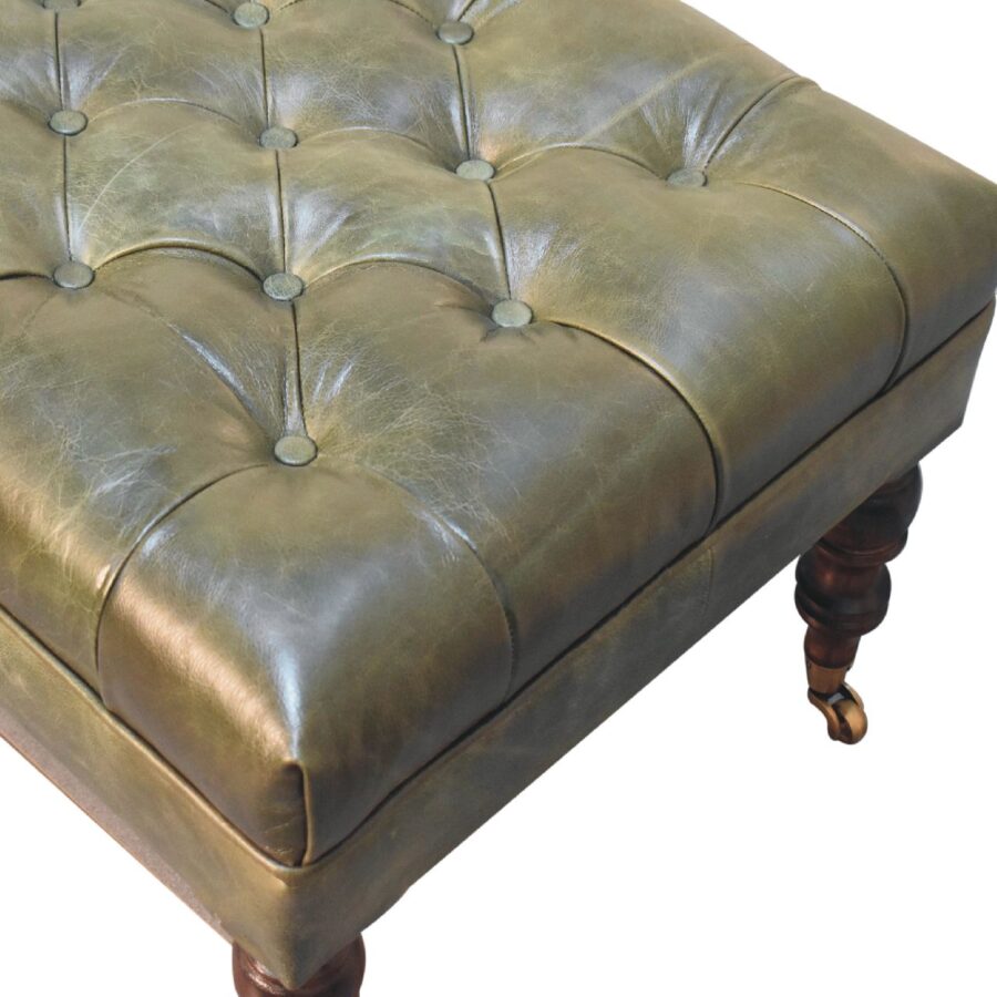 in3574 buffalo green leather ottoman with castor legs