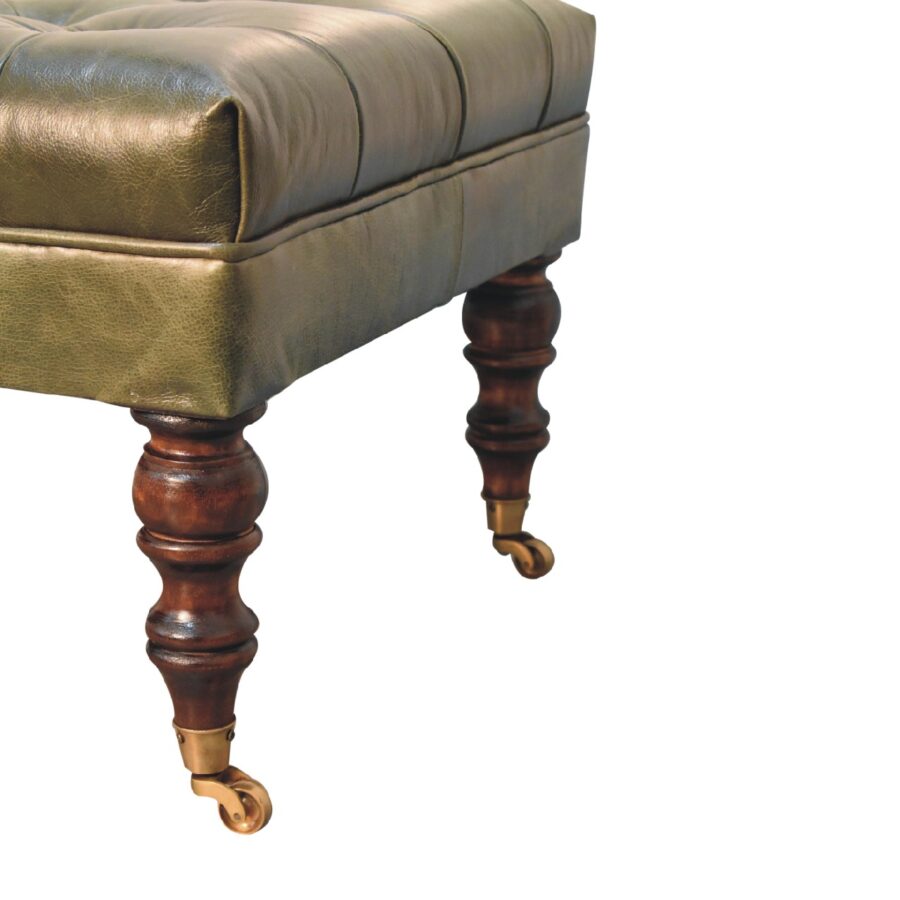 in3574 buffalo green leather ottoman with castor legs