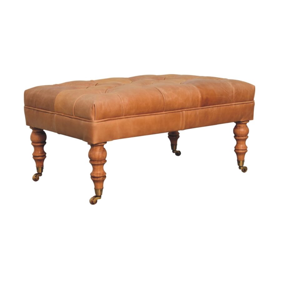 in3580 buffalo tan läder ottoman med hjulben