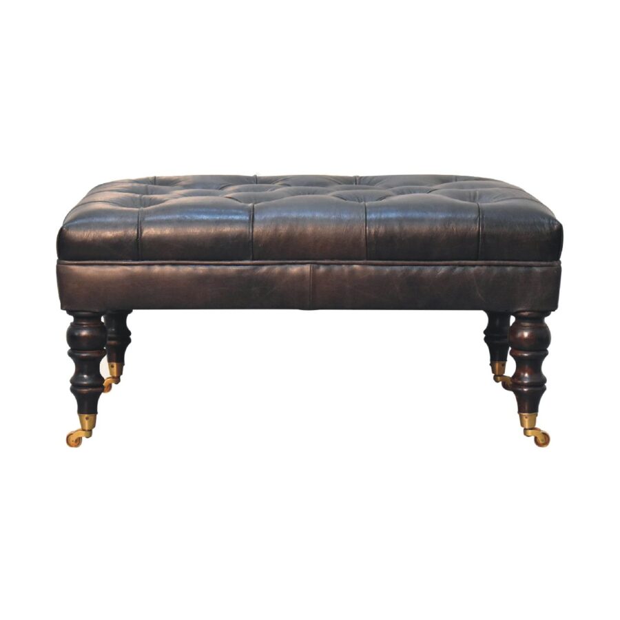 in3581 buffalo ash black leather ottoman with castor legs