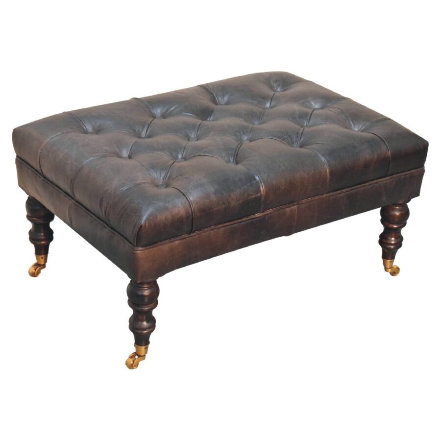 in3581 buffalo ash black leather ottoman with castor legs