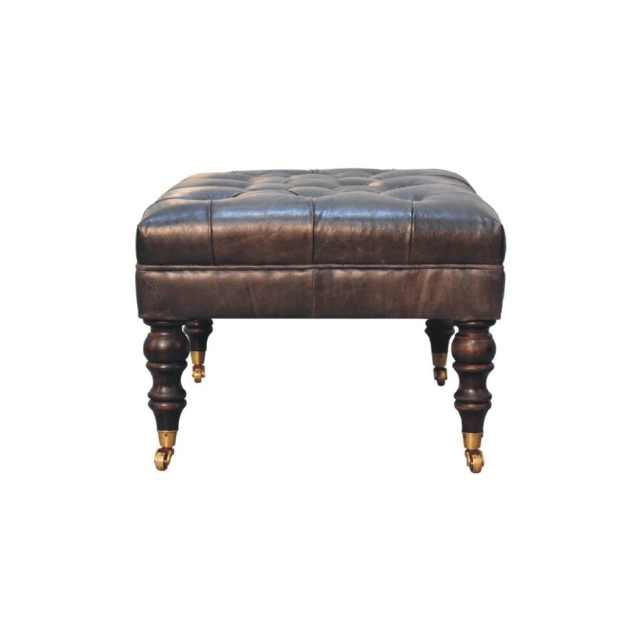 in3581 buffalo ash black leather ottoman with castor legs