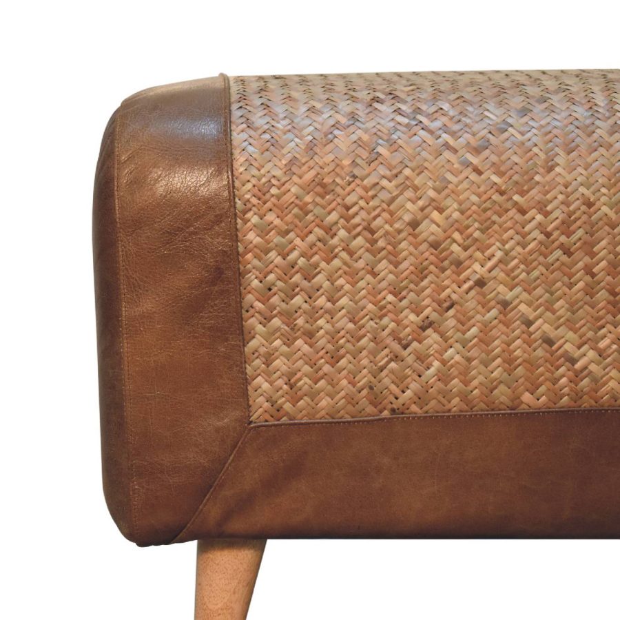Large Seagrass Buffalo Hide Nordic Bench - Image 6