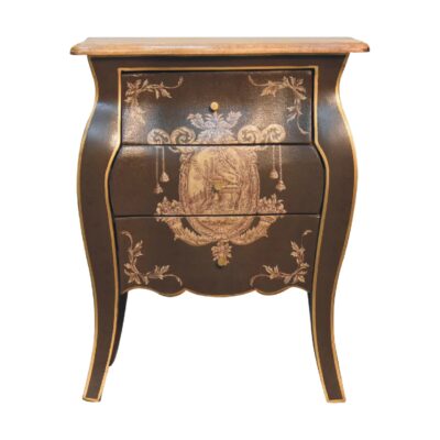 Antique inlaid wooden bedside cabinet.