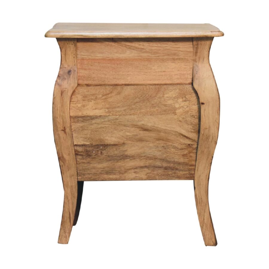 Antique wooden bedside table on white background.