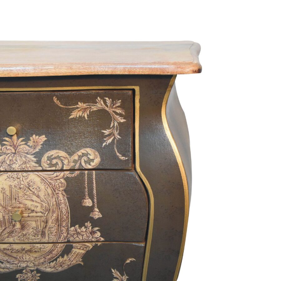 Vintage floral wooden chest corner detail