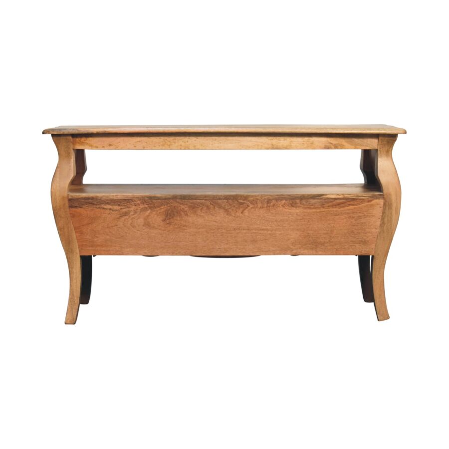 Antique-style wooden console table on white background.