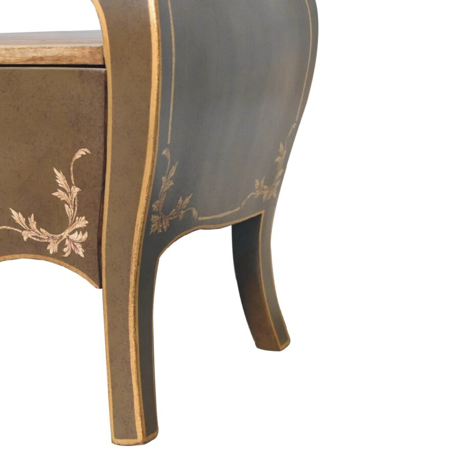 Vintage kvetinový vykladaný drevený príručný stolík.