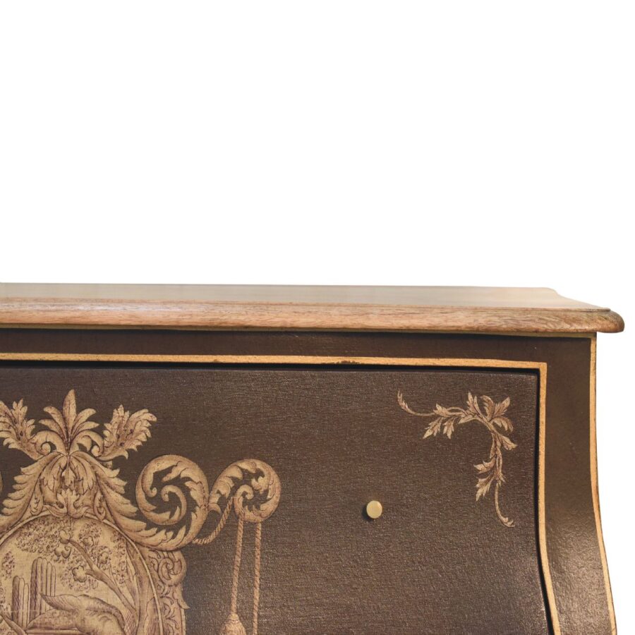 Antique engraved wooden cabinet front detail