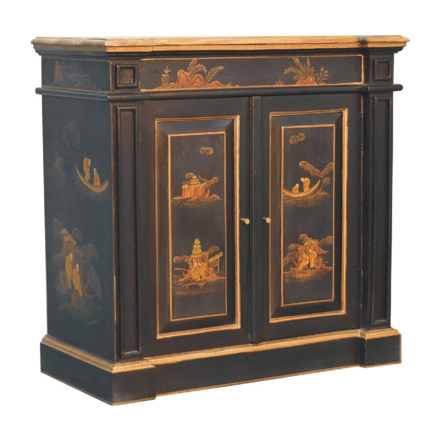 Antique chinoiserie decorated black lacquer cabinet