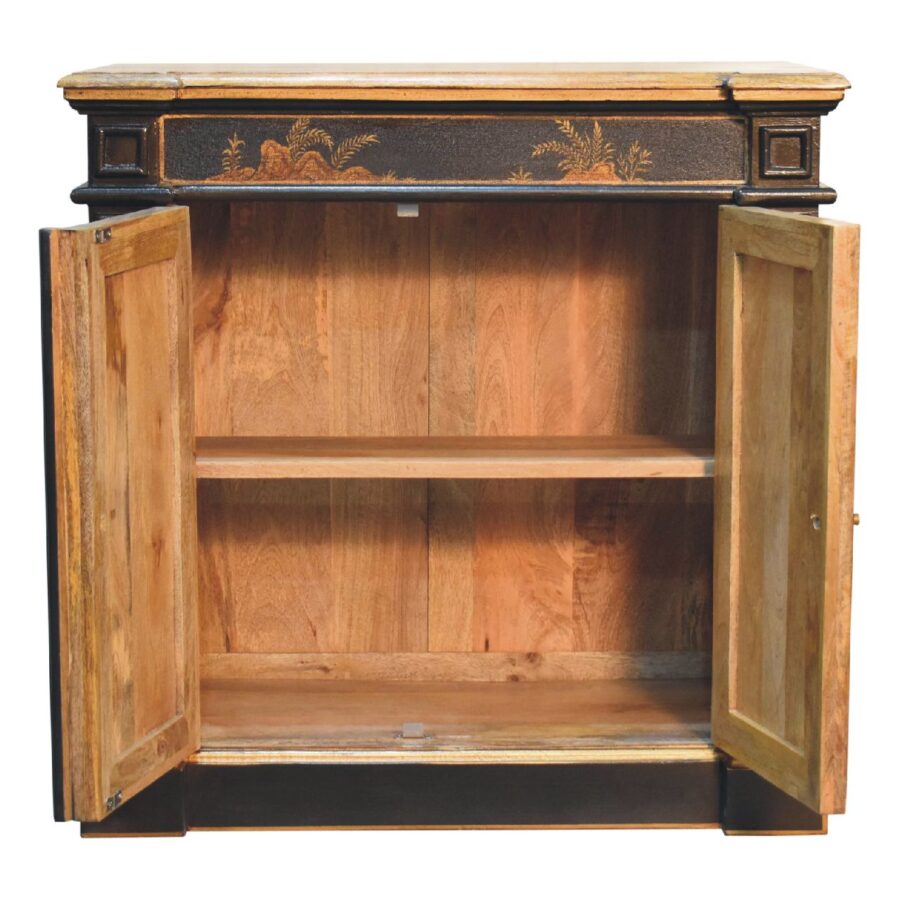 Antique wooden cabinet with open doors