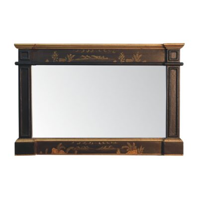 Antique-style decorative fireplace surround with mirror.