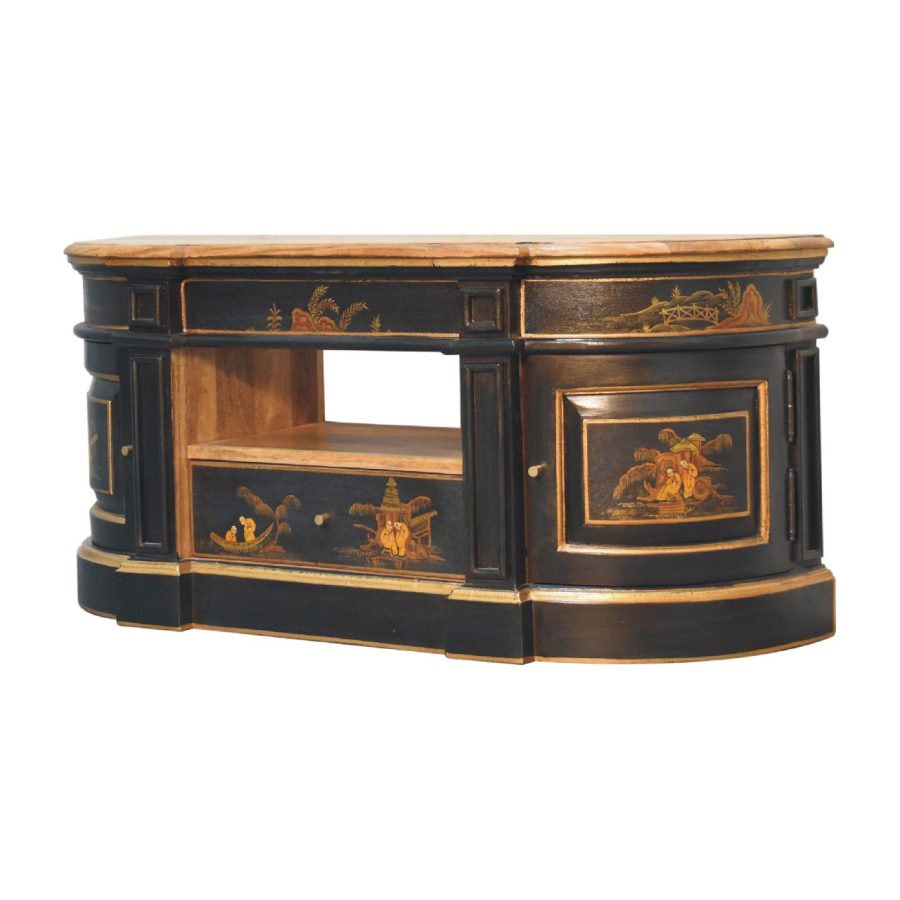 Antiker, im Chinoiserie-Stil bemalter Holzschreibtisch.