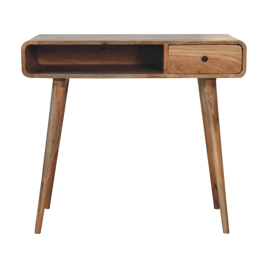 Table console en bois avec tiroir sur pieds inclinés.