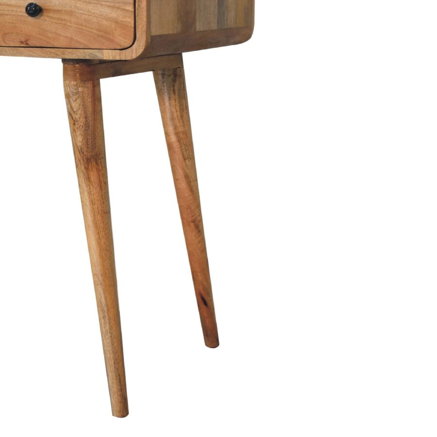 Wooden mid-century modern style table leg detail.