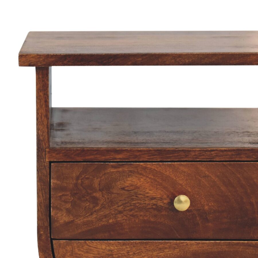 Wooden bedside table with drawer and brass handle