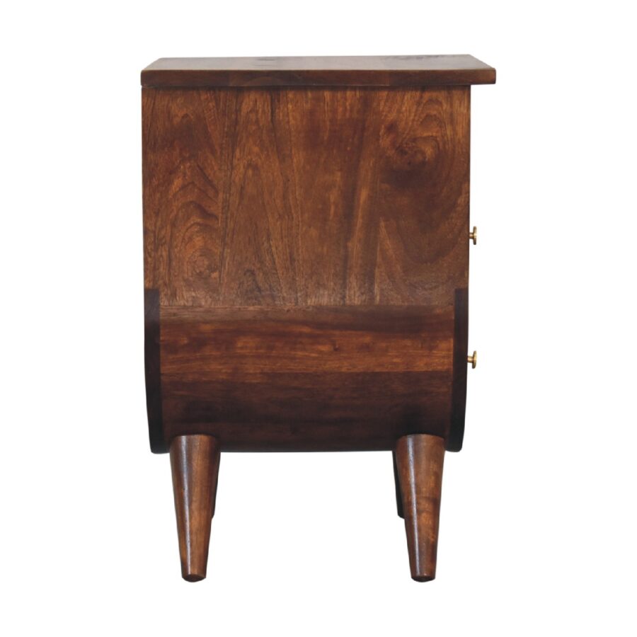 Vintage wooden bedside cabinet with tapered legs.