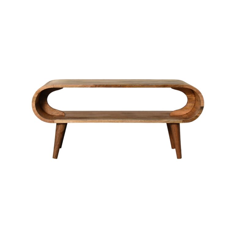 Vintage wooden coffee table isolated on white background.