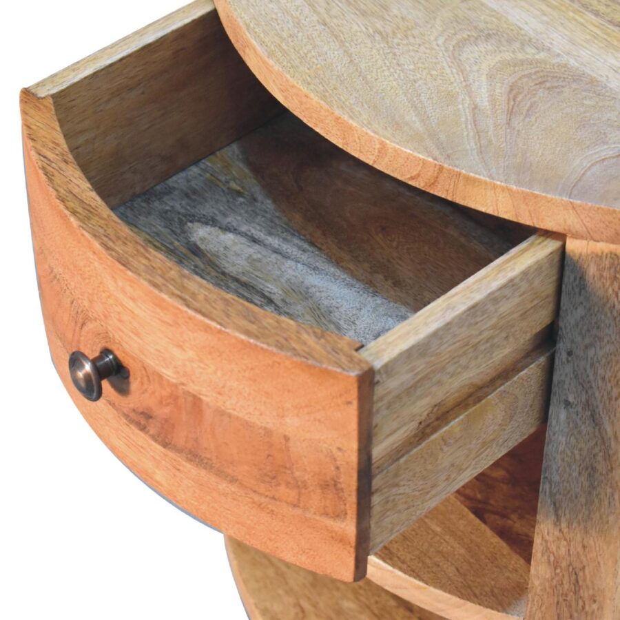 Open wooden round drawer with knob