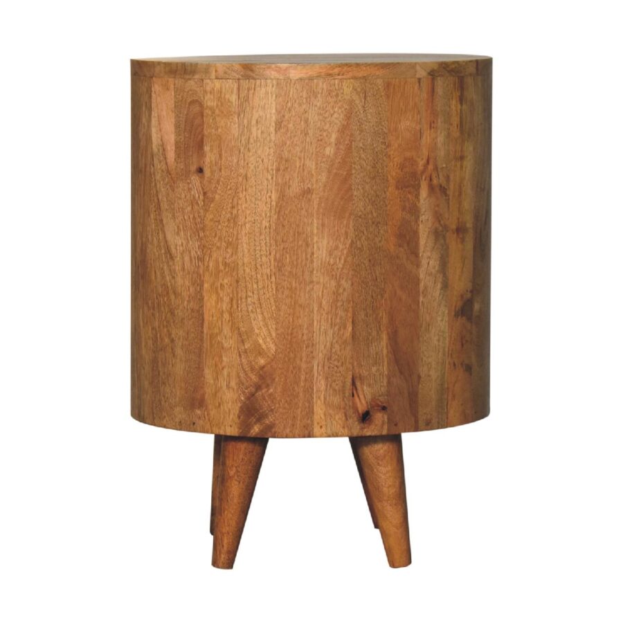Wooden bedside table on tapered legs.