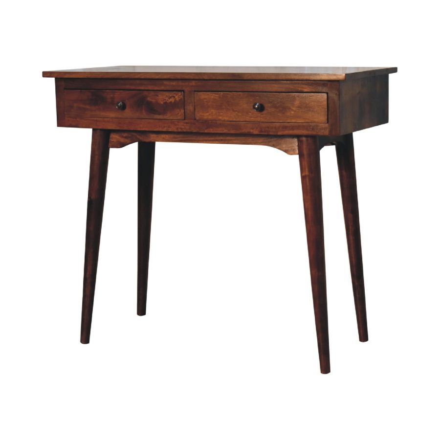 Bureau ancien en bois avec deux tiroirs.