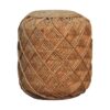 Woven jute pouffe on white background.