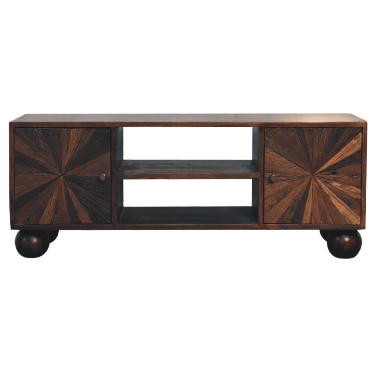 Wooden coffee table with storage compartments and wheels.