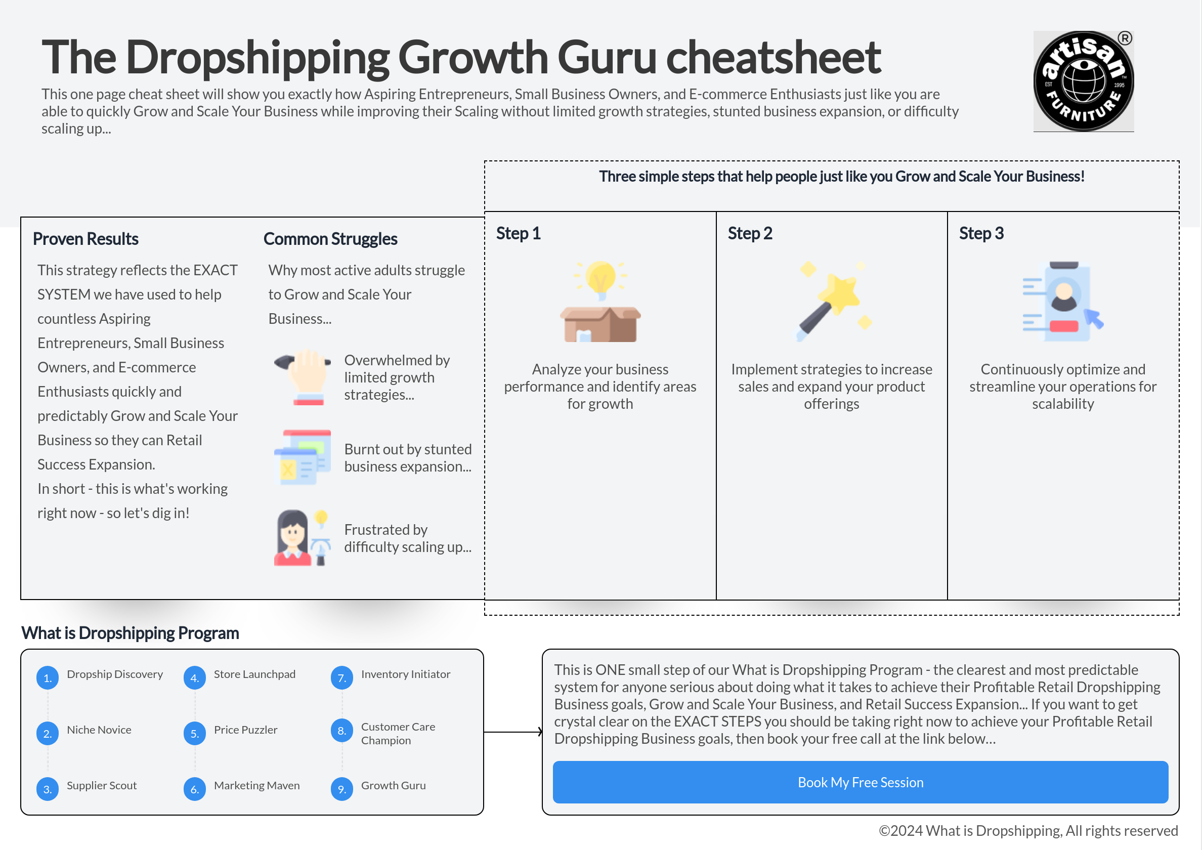 Infographie: Dropshipping guide de croissance des entreprises et aide-mémoire.