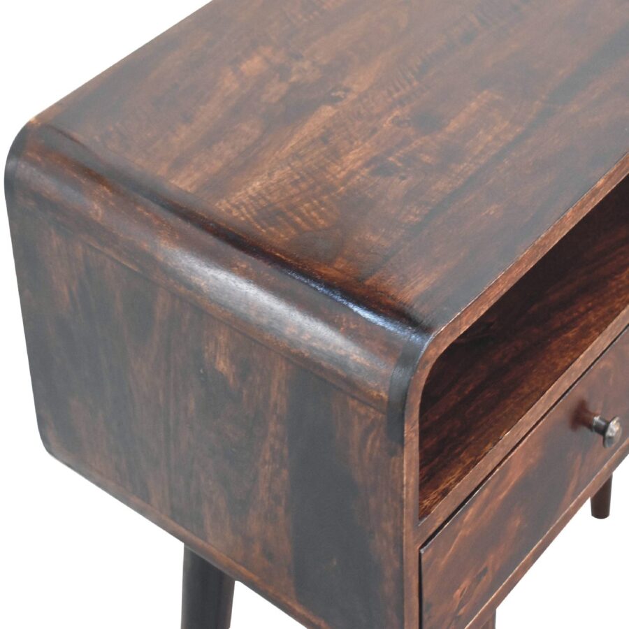 Vintage lesena kotna miza s predalom.