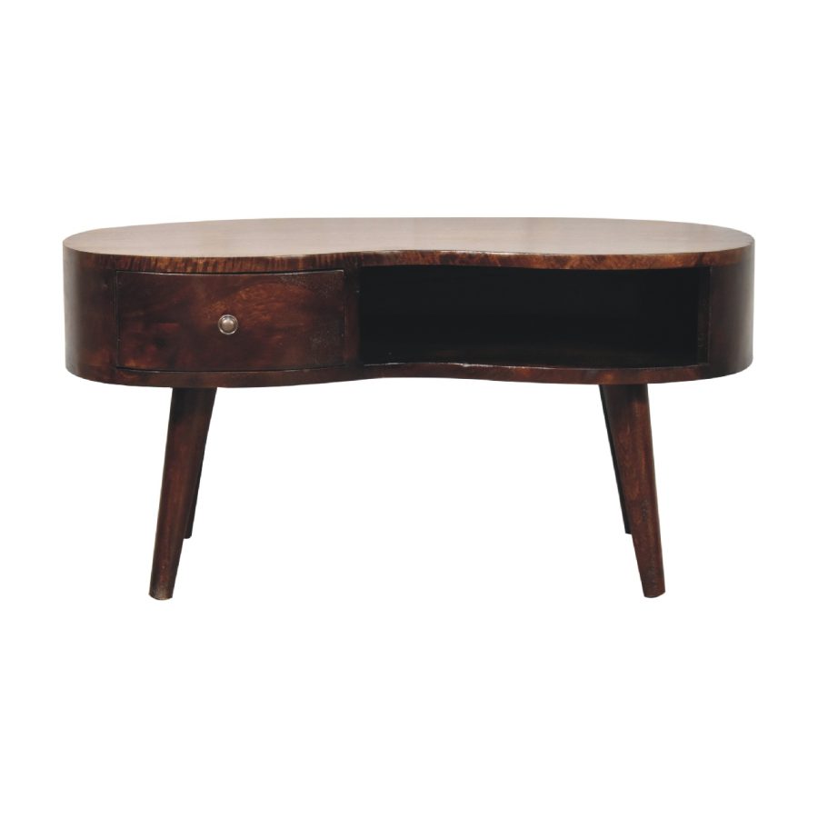 Table basse vintage en bois avec tiroir.