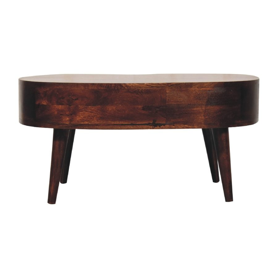 Vintage wooden coffee table on white background.