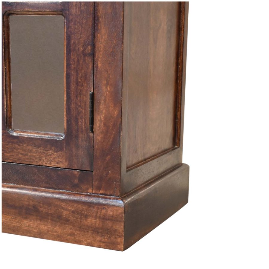 Wooden cabinet corner detail.