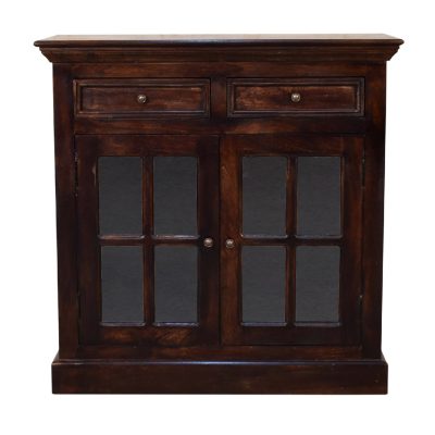 Antique wooden cabinet with glass paneled doors