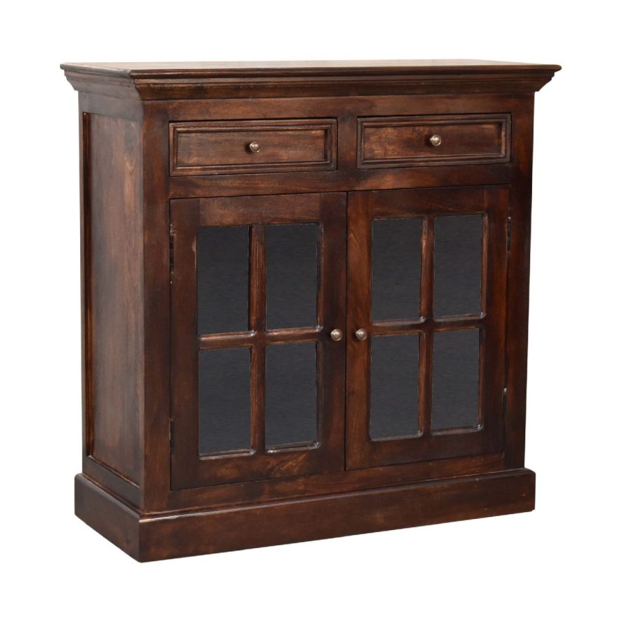 Antique wooden sideboard with glass-panelled doors