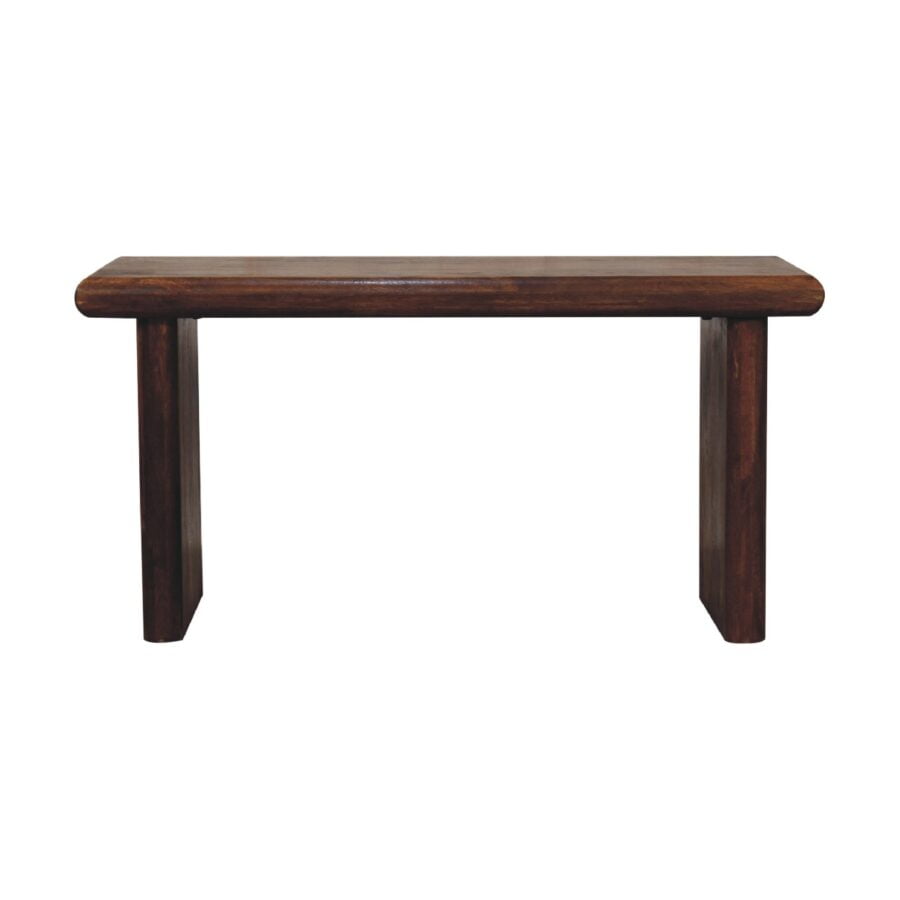 Dark wooden bench on a white background.