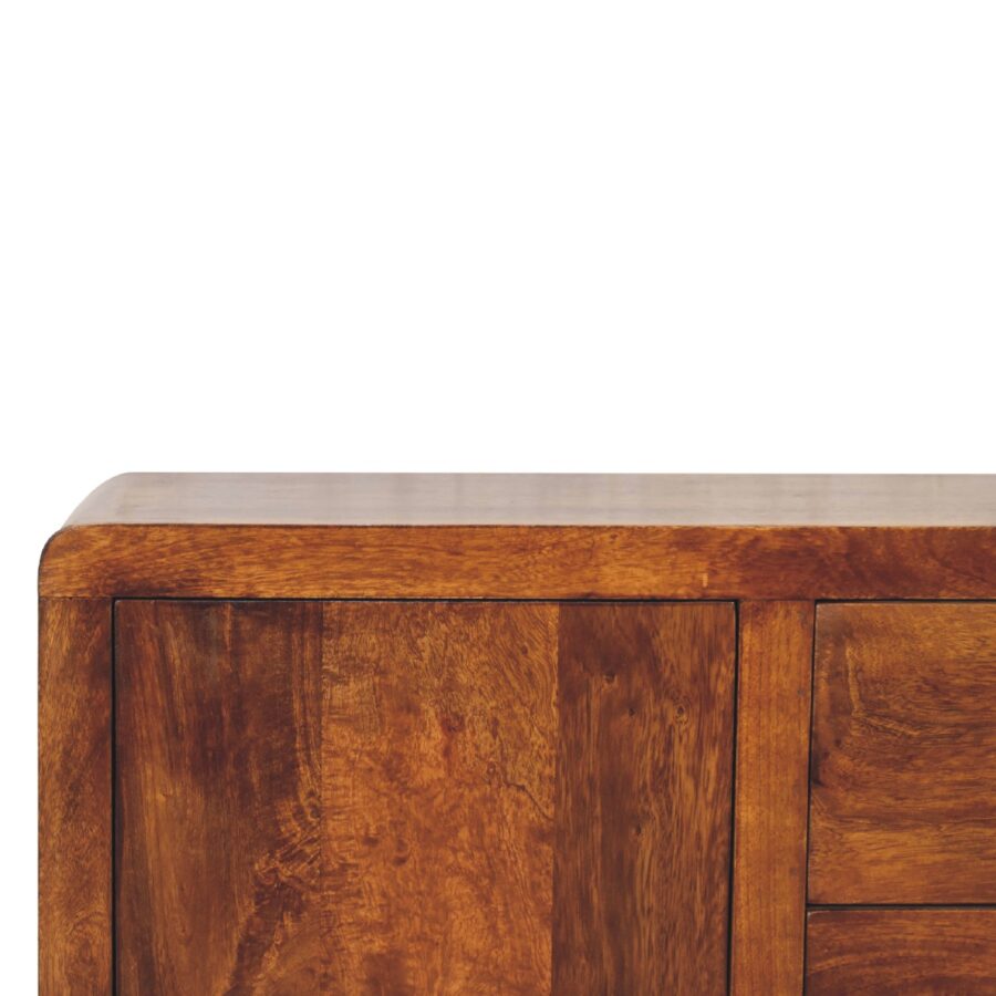 Wooden sideboard corner isolated on white background.