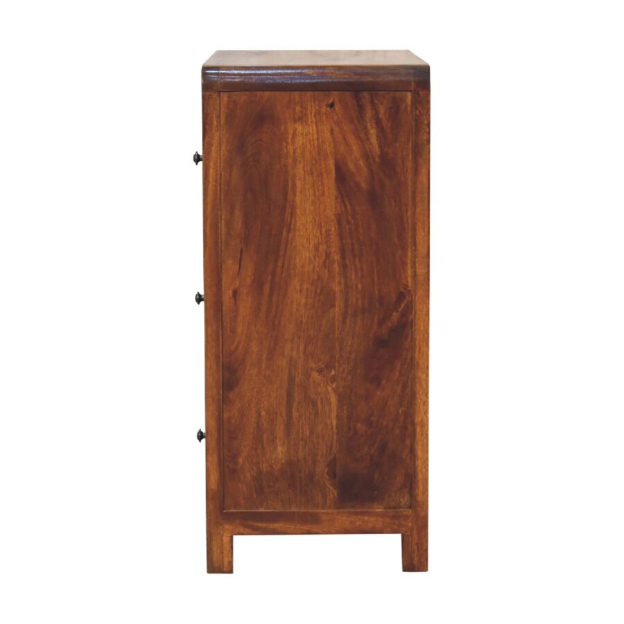Tall wooden storage cabinet with door and handles