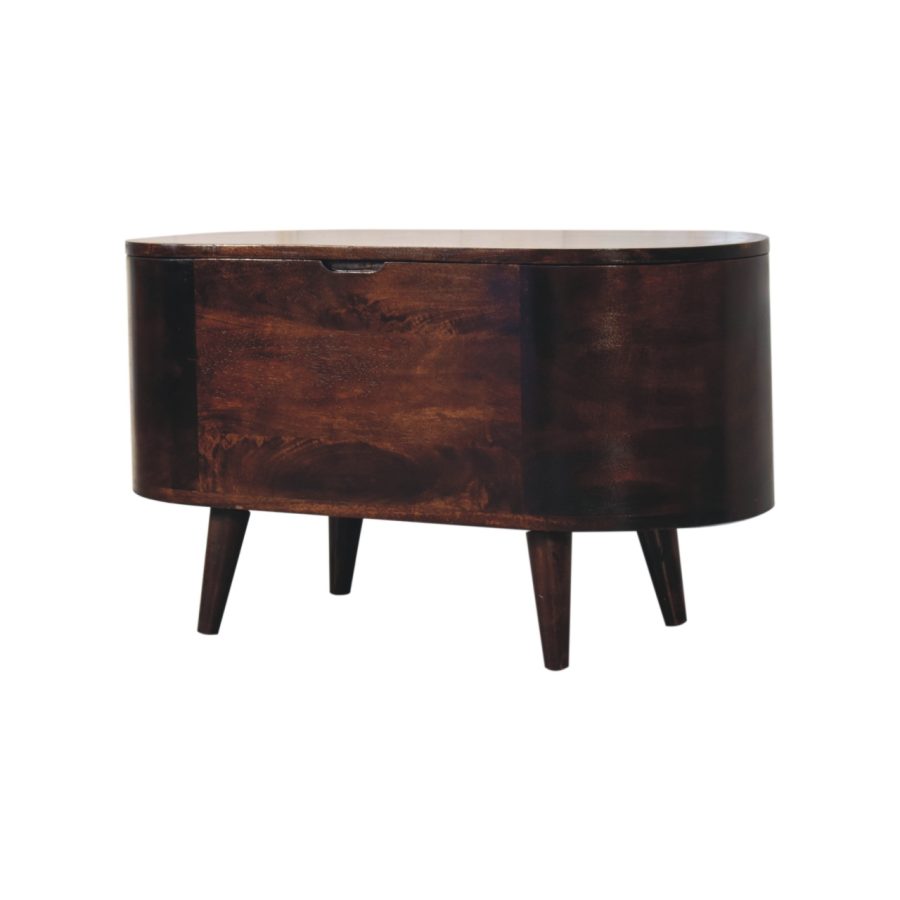 Dark wooden curved sideboard on angled legs