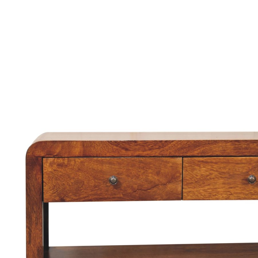 Wooden desk with drawers isolated on white background.