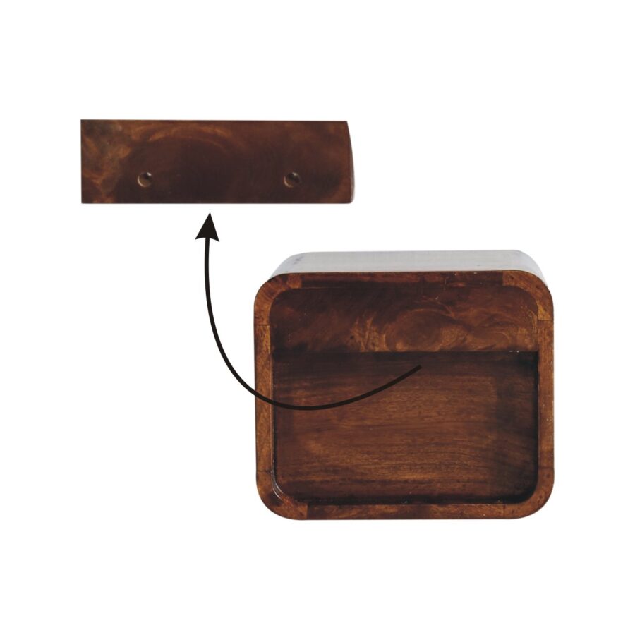 Extra Mini Wall Mounted Curved Chestnut Bedside with Open Slot - Image 11