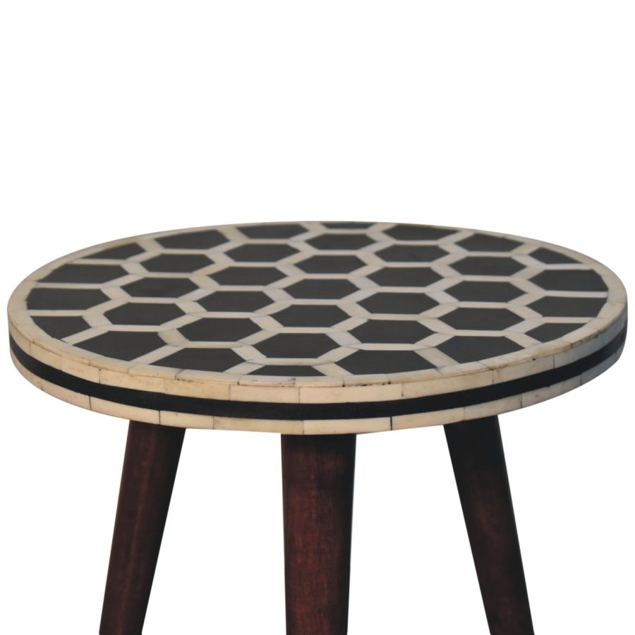 Bone Inlay Tripod Stool With Honey Caramel Finish - Image 3