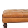 California Walnut Buffalo Tan Leather Ottoman with Castor Legs - Image 5
